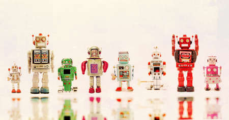 a line of retro robotsの写真素材
