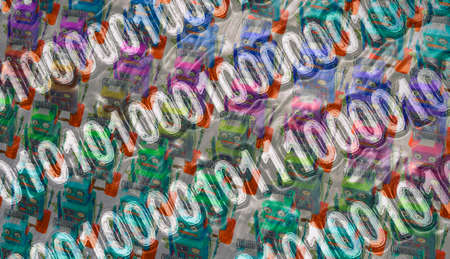 financial data concept with retro toy robotの写真素材