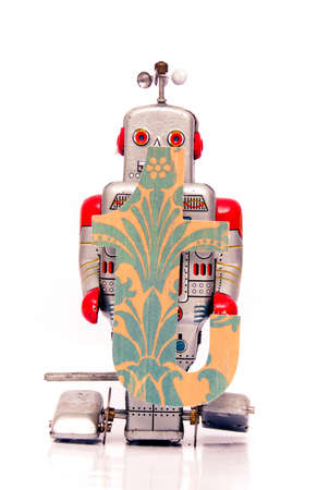 retro robot with the letter  tの写真素材