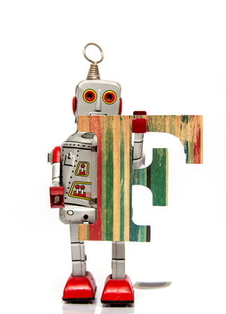 retro robot with the letter  Fの写真素材
