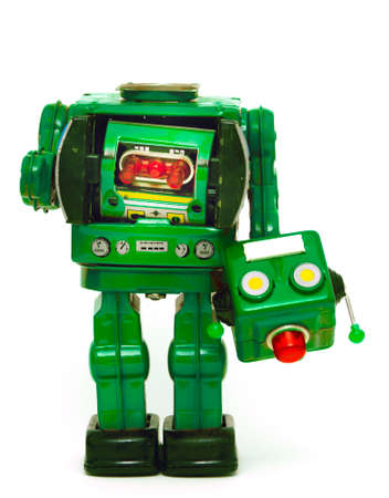 green reto robot has lost his headの写真素材