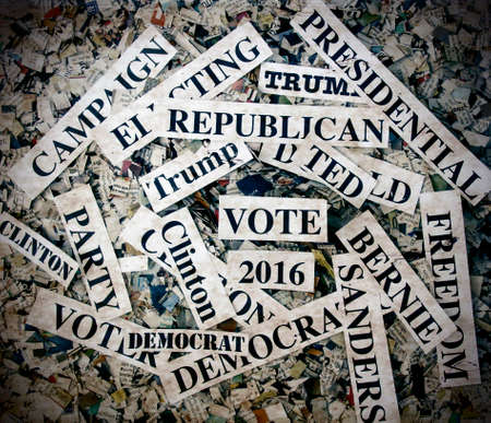 political words on Newspaper confettiの写真素材