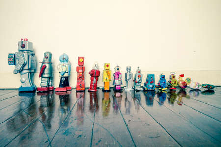 a line of vintage robots from small to bigの写真素材
