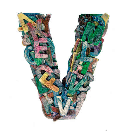 lots of small wooden letters to make up the letter ,Vの写真素材