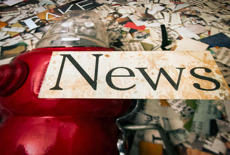 fake news concept wirh toy robotsの写真素材