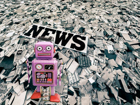 New confetti concept with retro  confused robot toyの写真素材