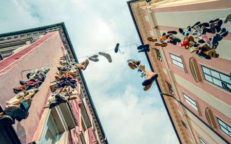 Hanging shoes urban imageの写真素材