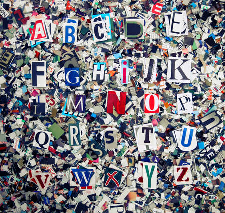 ABCDE.Alaphabet made from old magazines  and paper confetti の写真素材