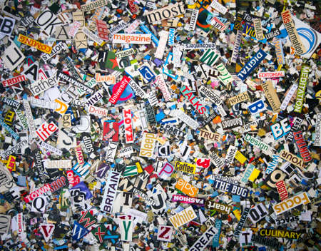 A  random  selection of word cut out from old magazines   with confetti の写真素材