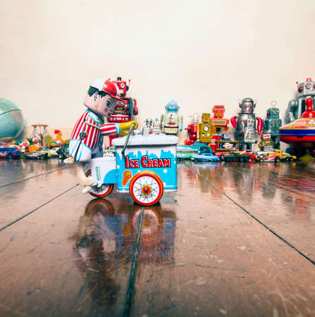 toy ice cream cart on wooden floorのeditorial素材