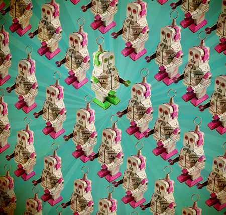 concept change  direction  with  retro robot toys の写真素材