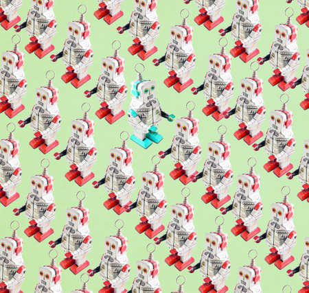 concept chang direction wit retro robot toysの写真素材