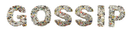 the word  GOSSIP made from newspaper confetti isolated on whiteの写真素材