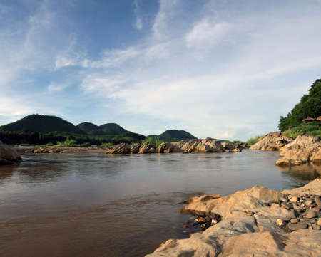 Mecon river  and sky  in  northen lao Asiaの写真素材
