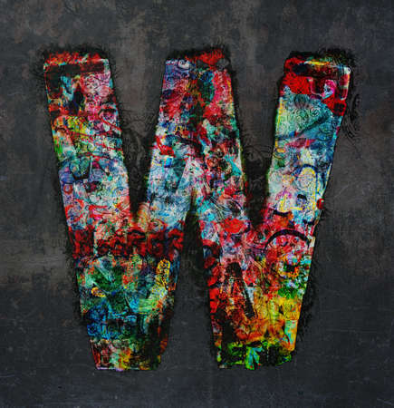 lots of small wooden letters to make up the letter A  graffiti style on a dark textured backgroundの写真素材