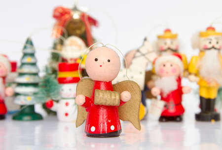 old wooden Chrismass toys with reflectionの写真素材