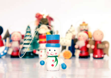 old wooden Chrismass toys with reflectionの写真素材