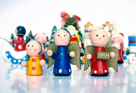 old wooden Chrismass toys with reflectionの写真素材