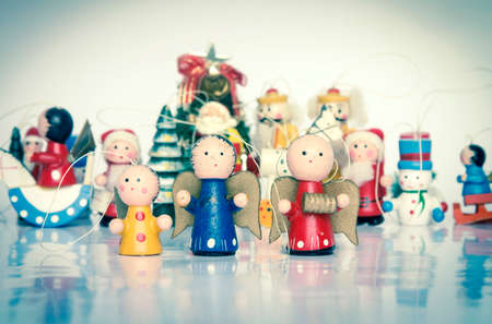old wooden Chrismass toys with reflectionの写真素材