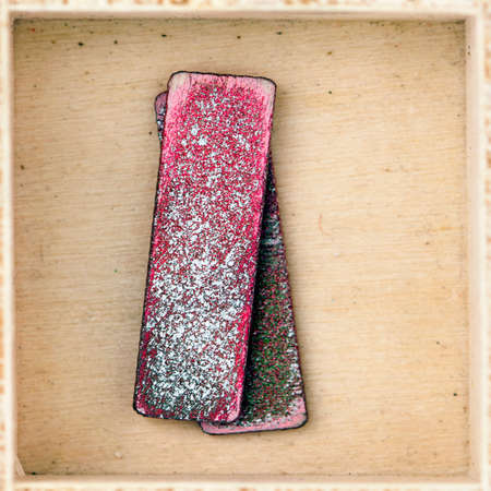 old wooden letter I in a box shot from above macro imageの写真素材