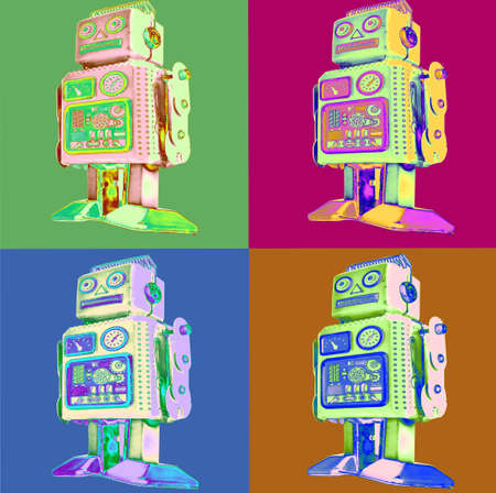 standing retro robot pop art styleの写真素材