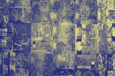 lots of old passport sravel stamps backgroundの写真素材