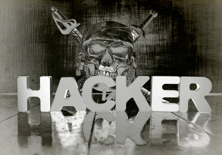 the word HACKER with reflection  solarized monochrom image
