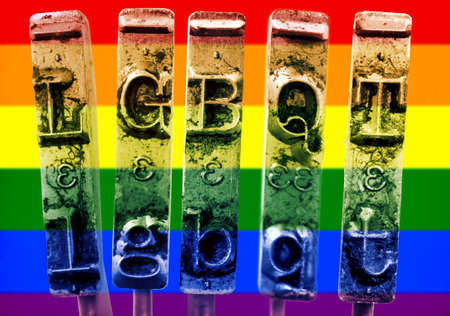 LGBQT letters with old typewriter hammers and rainbow colorsの写真素材