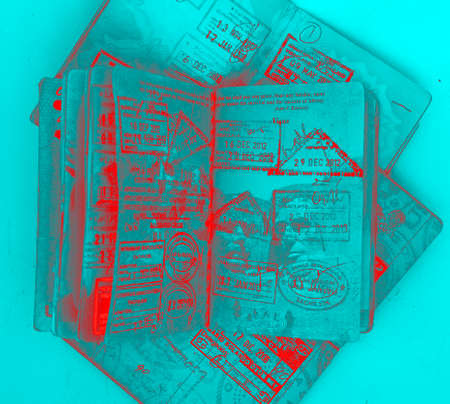 Abstract passport image open passports from aboveの写真素材