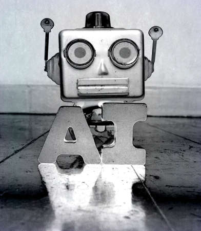 retro robor head and the word AI  toned monochromeの写真素材