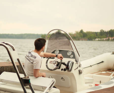 driving boatの写真素材