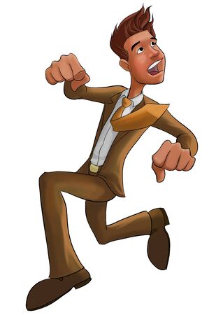 a scared caucasian executive running fastの写真素材