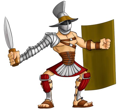gladiator ready to fight with his gladius and shieldの写真素材
