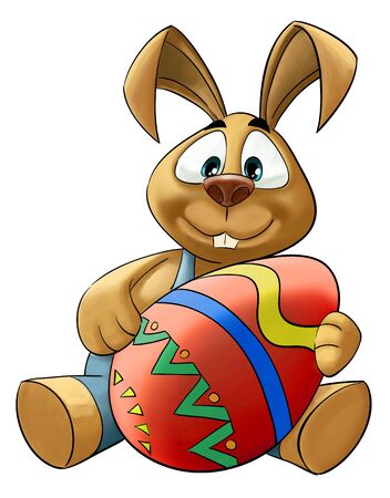 happy rabbit with a big colored easter eggの写真素材