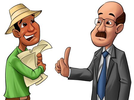 farmer giving some non organized papers to a executiveの写真素材