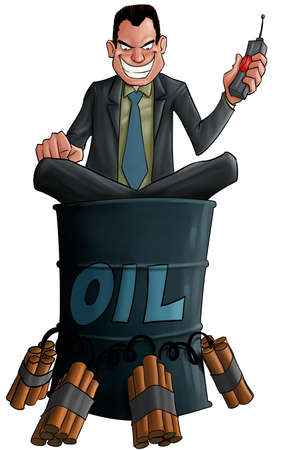 executive with a lot of dynamite going to explode a gallon of oilの写真素材