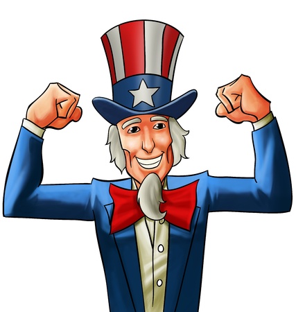 uncle sam very happy, he got his fists upの写真素材