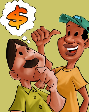 two man talking and thinking about moneyの写真素材