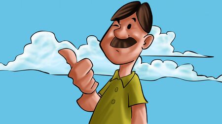 man with a thumbs up blinking and happyの写真素材