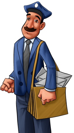 adult postman with a big mustache going to workの写真素材