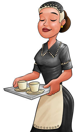 maid with the breakfast and her uniformの写真素材