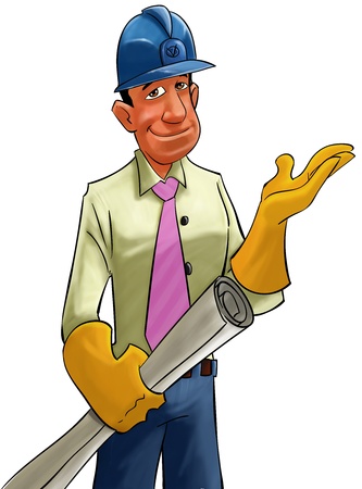 contractor with a blueprint going to workの写真素材