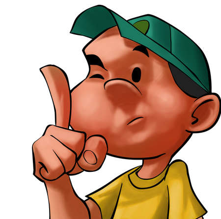 boy pointing with his finger advisingの写真素材