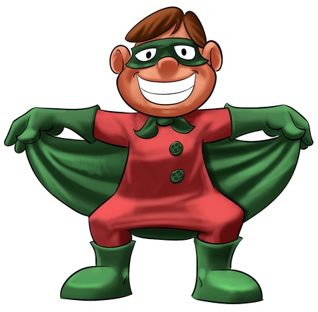 little boy with a very big smile wearing a hero uniformの写真素材
