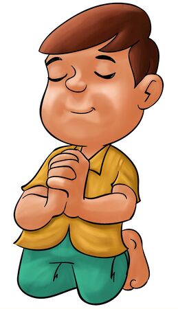 little boy praying his eyes are closedの写真素材