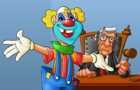 court with a clown in the first plan, judge is not happyの写真素材