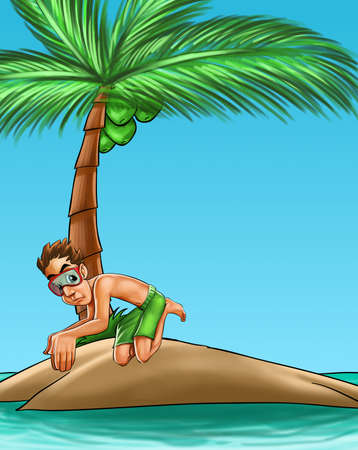 tourist in a beautiful beach diving to the waterの写真素材