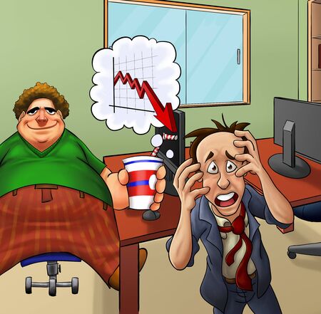 very upset manger and his fat lazy employerの写真素材
