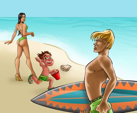 some people in the beach enjoying a summer dayの写真素材
