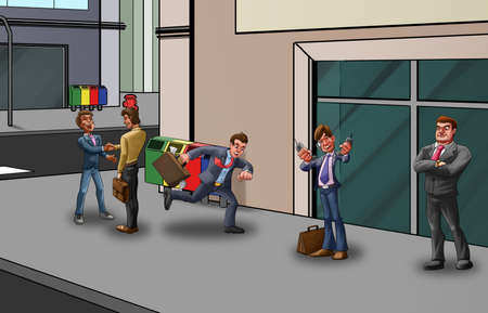 some people in the street and a business man in a hurryの写真素材